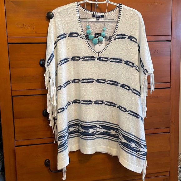 XL CHAPS DENIM CO WESTERN STYLE PONCHO V-NECK SWEATER Armholes RalphLaurenCo.NWT - Picture 1 of 16